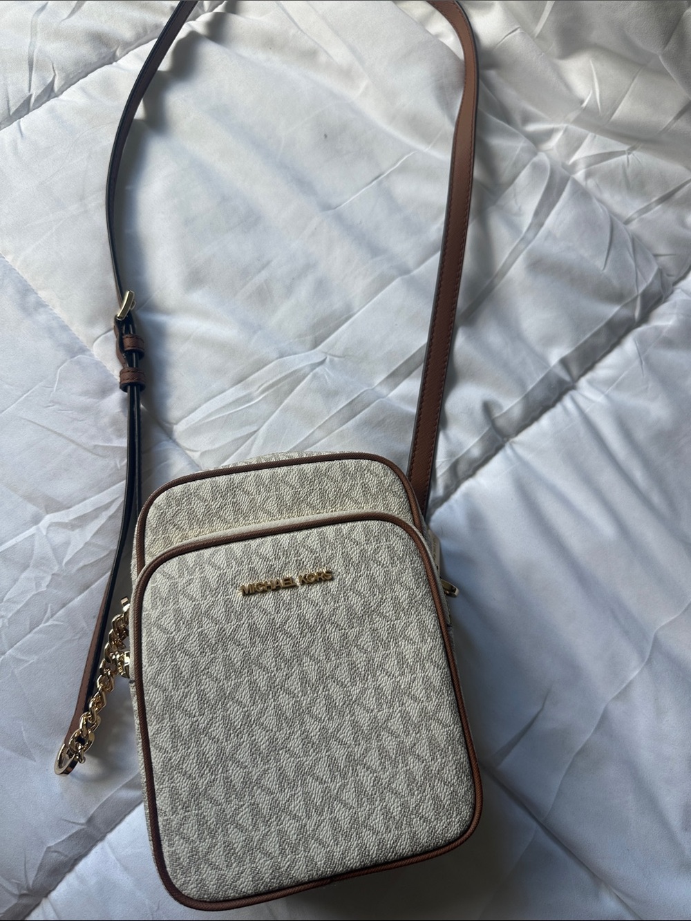 Michael Kors Cream and Brown Signature Crossbody Messenger